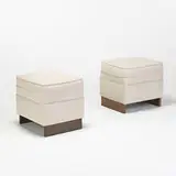 Frank Lloyd Wright, pair of stools for Price Tower, Bartlesville, Oklahoma, 1956, leather, brass
