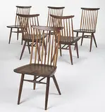 New Chairs, set of six by George Nakashima, c. 1960, American black walnut, hickory, sold Oct 2006