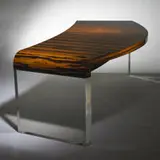 Crescent executive desk, model #7045P by Vladimir Kagan, c. 1975, zebrano wood, acrylic, sold Oct 2006