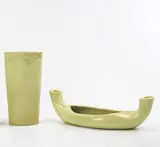 Russel Wright, candleholder bowl and vase, c. 1946, glazed stoneware