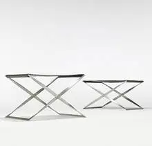 PK 41 folding stools, pair by Poul Kjaerholm, 1961, matte chrome-plated steel, leather, sold Oct 2006