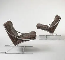 Zeta chairs, pair by Paul Tuttle, 1968, chrome-plated steel, leather, sold Oct 2006