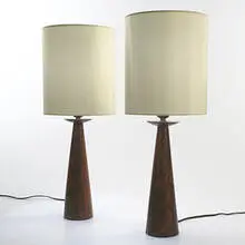 Phil Powell, lamps, pair, 1954, walnut, linen