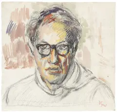 Duncan Grant, Self-portrait in spectacles, charcoal and gouache