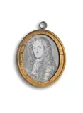 David Loggan, Portrait of a gentleman in a lace cravat and armour, his hair worn long, indian ink on vellum, oval