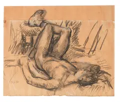 Duncan Grant, Paul Roche reclining, wash, charcoal and white chalk