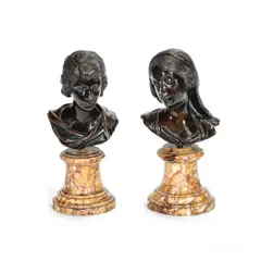François Duquesnoy, pair of patinated bronze busts of the Young Christ and the Virgin Mary, patinated bronze