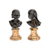 François Duquesnoy, pair of patinated bronze busts of the Young Christ and the Virgin Mary, patinated bronze