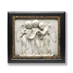 Bertel Thorvaldsen, rare and important signed Carrara marble bas-relief plaque of 'The Genii of Music Singing', marble