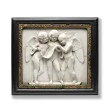 Bertel Thorvaldsen, rare and important signed Carrara marble bas-relief plaque of 'The Genii of Music Singing', marble