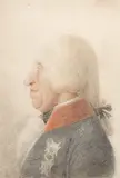 Palermo School, circa 1799, Portrait of King Ferdinand IV of Naples and III of Sicily (1751-1825), in profile facing left, wearing a blue coat with red collar and wearing the breast-stars of the Royal Sicilian Orders of Saint Januarius, Saint Ferdinand and of Merit, charcoal and coloured chalk on laid paper