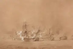 Achille Devéria, Épisode de la bataille de Trafalgar, pen, ink and goauche