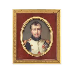 Henry Pierce Bone, A portrait miniature of Napoleon Bonaparte (1769-1821), wearing a blue uniform with white facings and gold epaulettes, breast star of the Order of Saint-Esprit and Badge of the Légion d'Honneur over a red sash., Enamel