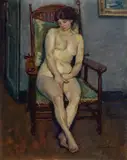 Eugen Spiro, Sitzender weiblicher Akt, 1908, Öl auf Pappe