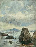 Lesser Ury, Felsenküste bei Capri, 1890, Öl auf Leinwand. Doubliert