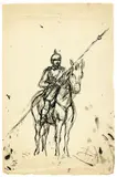 Max Beckmann, Reiter mit Lanze, 1915, Tuschpinsel und -feder in Schwarz und Grau auf Bütten (Wasserzeichen: J C A France)
