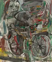 Ohne Titel (L'Express) by Heimrad Prem, Um 1960, Öl und Collage auf Leinwand, sold Jun 2018