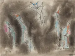 Lyonel Feininger, 7 Manikins, 1954, Aquarell und Tuschfeder auf Bütten