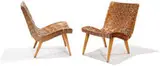 Jens Risom, Pair of leather lounge chairs