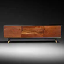Tyler Hays, Lake credenza, c. 2010, Claro walnut, lacquered wood, carved ebony, blackened steel, bronze