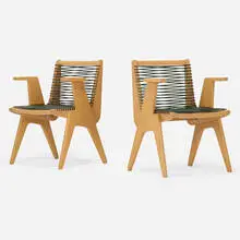 attribution Klaus Grabe, armchairs, pair, c. 1950, plywood, cord