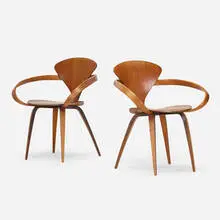 armchairs, pair by Norman Cherner, 1958, walnut, plywood, sold Jul 2020