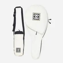 Chanel, tennis racket cover and water bottle holder, 2006, acrylic, nylon, rubber, plastic