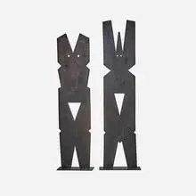 Klaus Ihlenfeld, Untitled (two monumental works), c. 1980, stained wood, enameled metal