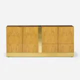 Vanleigh Furniture, chest of drawers, c. 1970, maple burl, brass