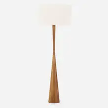 attribution Paul McCobb, floor lamp, c. 1955, maple, brass, silk