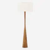 attribution Paul McCobb, floor lamp, c. 1955, maple, brass, silk