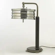 Walter von Nessen, table lamp, 1931, aluminum, lacquered wood, frosted glass, Bakelite