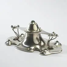 Jens Quistgaard, inkwell, c. 1905, sterling silver, mother of pearl, jade