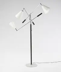 Arredoluce, Three Arm floor lamp, c. 1960, chrome-plated and enameled steel, marble, leather
