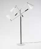 Arredoluce, Three Arm floor lamp, c. 1960, chrome-plated and enameled steel, marble, leather