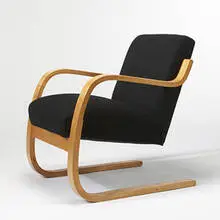 lounge chair, model #34 by Alvar Aalto, c. 1934, upholstery, birch, sold Oct 2006