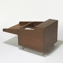cube bar by Hans J. Wegner, c. 1960, teak, nickel-plated steel, sold Oct 2006