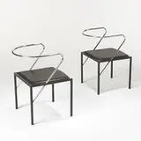F. Carlton Ball, Apple Honey chairs, pair, 1986, chrome-plated steel, enameled metal, leather