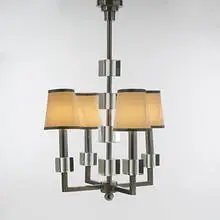 Jacques Adnet, chandelier, c. 1935, glass, chrome-plated steel