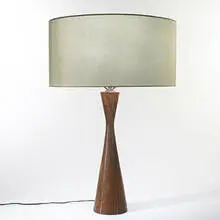 lamp by Paul Evans and Phillip Lloyd Powell, 1956, walnut, stainless steel, linen, sold Oct 2006