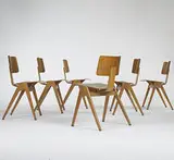 Robin Day, dining chairs, set of six, c. 1950, bleached mahogany