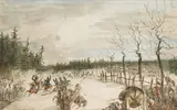 Granadier Francois Pils, Napoleon mounting his horse; Soldiers at Dranchowitz; Combat D'Amstetten; Soldiers resting at Drisviatoui, pen, ink and watercolour, the largest
