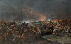 Raoul Arus, Le Bataillon sacré de Waterloo, oil on canvas