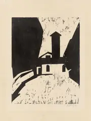 Karl Schmidt-Rottluff, Villa mit Turm, 1911, Holzschnitt auf Velin