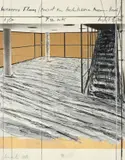 Christo, Wrapped Floors (Project for Architecture Museum Basel), 1984, Collage, Öl und Graphit auf leichtem Karton, auf Hartfaserplatte aufgezogen