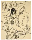 Akt auf dem Sofa by Ernst Ludwig Kirchner, Um 1912, Rohrfeder in Tusche auf Papier, sold Jun 2010