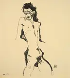 Egon Schiele, Männlicher Akt (Selbstbildnis) I, 1912, Lithographie auf Japan