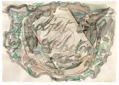 Objet cache-toi by Mario Merz, 1970, Wasserfarbe, Bleistift, Ton und Collage auf leicht genarbtem Papier, sold Jun 2009