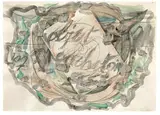 Mario Merz, Objet cache-toi, 1970, Wasserfarbe, Bleistift, Ton und Collage auf leicht genarbtem Papier