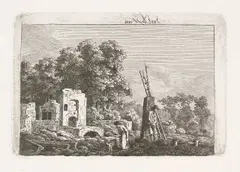 Caspar David Friedrich, Die Brandstätte, 1802, Radierung auf chamoisfarbenem Papier (Wasserzeichen: I. C. de R. IM-HOF)